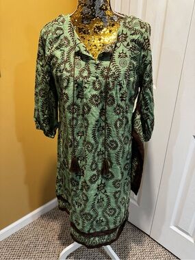 Studio Park Embroidered print Tunic Dress with Tassels